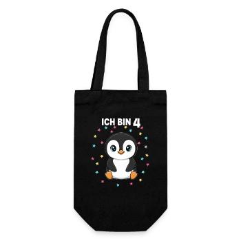 Ich bin 4 - Süßes Pinguin zum 4. Geburtstag - Geschenkbeutel für Flaschen - Schwarz - Vorne