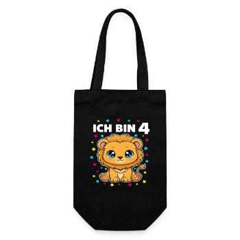 Ich bin 4 - Süßes Löwe zum 4. Geburtstag - Geschenkbeutel für Flaschen - Schwarz - Vorne