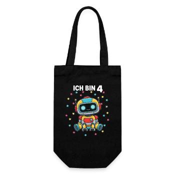 Ich bin 4 - Süßes Roboter zum 4. Geburtstag - Geschenkbeutel für Flaschen - Schwarz - Vorne
