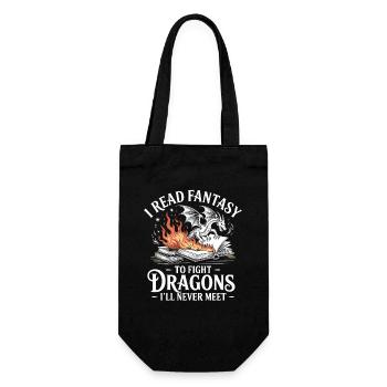 Fantasy Buch Lesen Drache Lustig Nerd Bücherwurm - Geschenkbeutel für Flaschen - Schwarz - Vorne