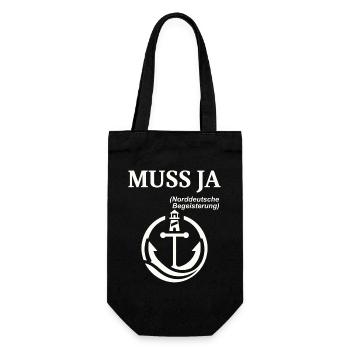 MUSS JA Norddeutscher Humor Spruch lustig - Geschenkbeutel für Flaschen - Schwarz - Vorne