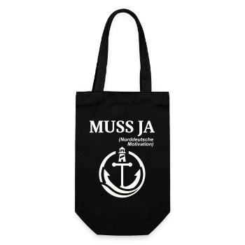 Norddeutscher Humor Spruch: Muss Ja  - Geschenkbeutel für Flaschen - Schwarz - Vorne