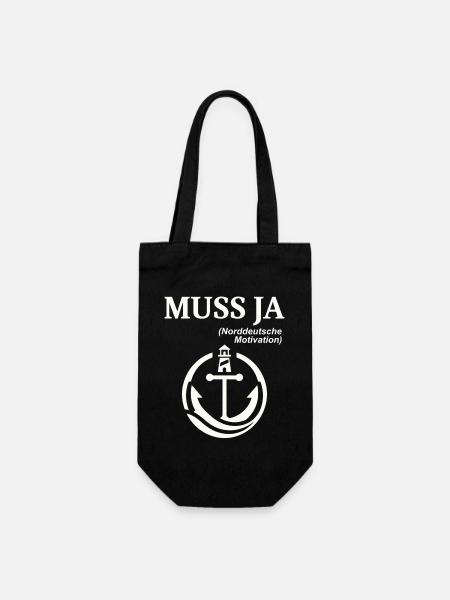 Norddeutscher Humor Spruch: Muss Ja - Geschenkbeutel für Flaschen - Schwarz