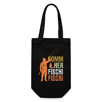 Komm her Fischi Fischi - Angler - Angeln - Geschenkbeutel für Flaschen - Schwarz - Vorne