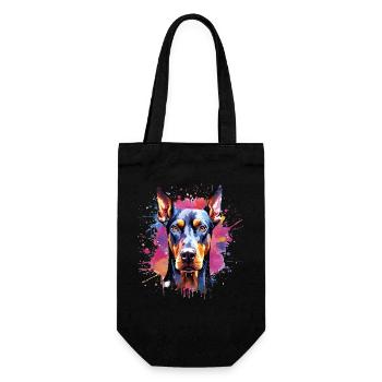 Lebendiges Aquarell-Dobermann-Porträt - Geschenkbeutel für Flaschen - Schwarz - Vorne