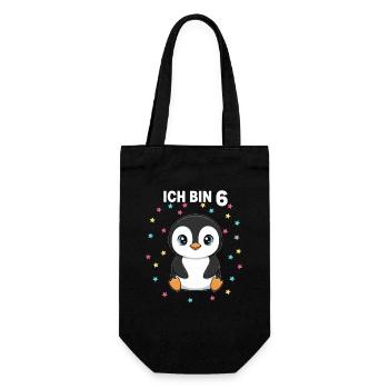 Ich bin 6 - Süßes Pinguin zum 6. Geburtstag - Geschenkbeutel für Flaschen - Schwarz - Vorne