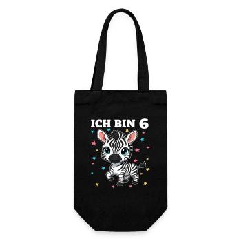 Ich bin 6 - Süßes Zebra zum 6. Geburtstag - Geschenkbeutel für Flaschen - Schwarz - Vorne