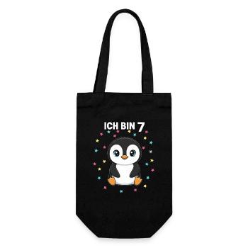 Ich bin 7 - Süßes Pinguin zum 7. Geburtstag - Geschenkbeutel für Flaschen - Schwarz - Vorne