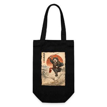 Samurai Cat Riding Chicken Japanese Ukiyoe - Gift Bag for Bottles - black - Front