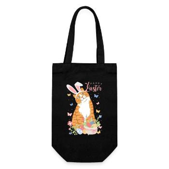 Pastell-Osterhase mit Blumeneiern - Geschenkbeutel für Flaschen - Schwarz - Vorne