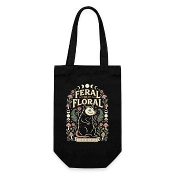 Feral But Floral Opossum Design - Geschenkbeutel für Flaschen - Schwarz - Vorne