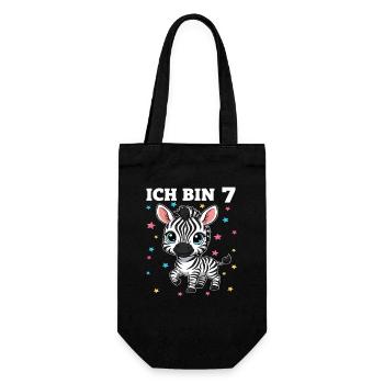 Ich bin 7 - Süßes Zebra zum 7. Geburtstag - Geschenkbeutel für Flaschen - Schwarz - Vorne
