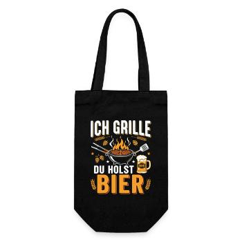 Ich grille du holst Bier Grillmeister Spruch - Geschenkbeutel für Flaschen - Schwarz - Vorne