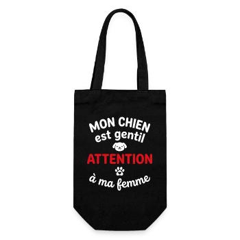 Mon chien gentil, attention à ma femme - Sac à bouteille - noir - Devant