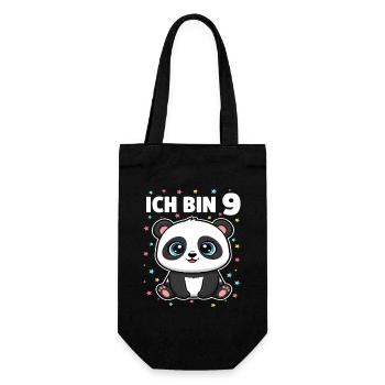 Ich bin 9 - Süßes Panda zum 9. Geburtstag - Geschenkbeutel für Flaschen - Schwarz - Vorne