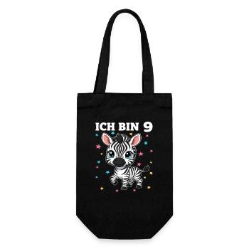 Ich bin 9 - Süßes Zebra zum 9. Geburtstag - Geschenkbeutel für Flaschen - Schwarz - Vorne