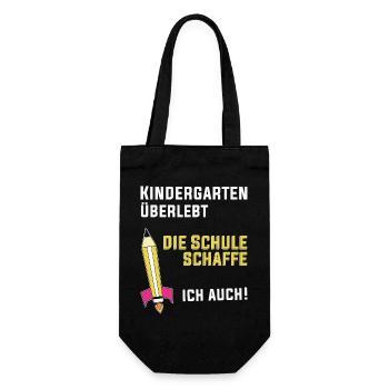 Kindergarten überlebt die Schule schaffe ich auch - Geschenkbeutel für Flaschen - Schwarz - Vorne