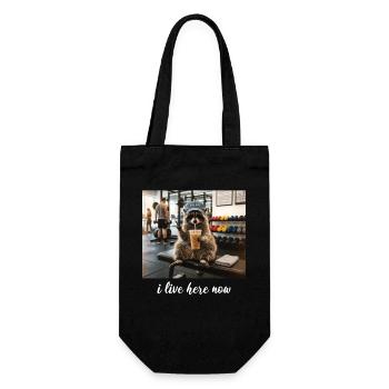 Ich wohne hier jetzt Waschbär-Gym-Workout - Geschenkbeutel für Flaschen - Schwarz - Vorne