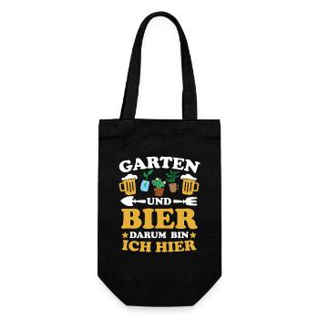 Garten und Bier Darum bin ich hier - Geschenkbeutel für Flaschen - Schwarz - Vorne