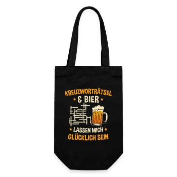 Kreuzworträtsel Bier Glück / Lustiger Spruch - Geschenkbeutel für Flaschen - Schwarz - Vorne