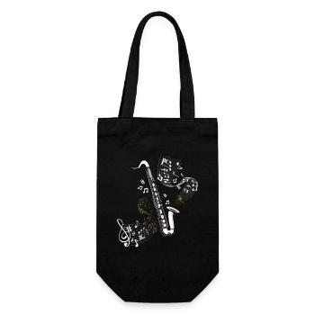 Saxophone note roll illustration bass clarinet - Gift Bag for Bottles - black - Front
