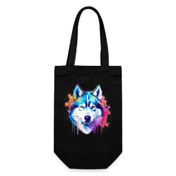Art coloré de chien Husky éclaboussant - Sac à bouteille - noir - Devant