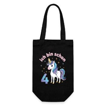4. Geburtstag Einhorn Mädchen Ich bin schon 4 - Geschenkbeutel für Flaschen - Schwarz - Vorne