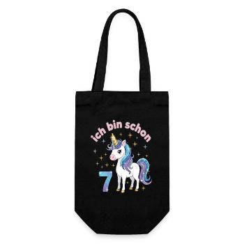 7. Geburtstag Einhorn Mädchen Ich bin schon 7 - Geschenkbeutel für Flaschen - Schwarz - Vorne