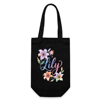 Lily Watercolor Flowers - Gift Bag for Bottles - black - Front