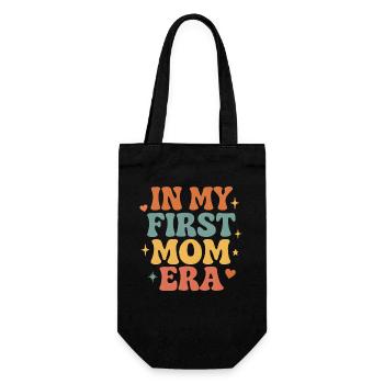 First Mother's Day Mom Gift Idea Family Groovy - Gift Bag for Bottles - black - Front