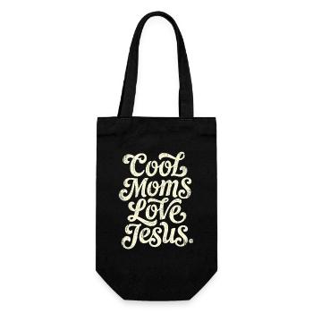 Vintage Script: Cool Moms Love Jesus - Geschenkbeutel für Flaschen - Schwarz - Vorne