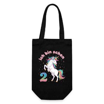 2. Geburtstag Einhorn Mädchen Ich bin schon 2 - Geschenkbeutel für Flaschen - Schwarz - Vorne