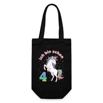 4. Geburtstag Einhorn Mädchen Ich bin schon 4 - Geschenkbeutel für Flaschen - Schwarz - Vorne