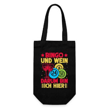 Bingo Game Bingo & Wein Darum Bin Ich Hier Bingo - Geschenkbeutel für Flaschen - Schwarz - Vorne