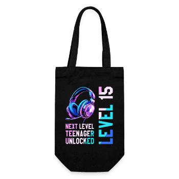 15th Birthday Boy Girl Teenager Level 15 - Gift Bag for Bottles - black - Front