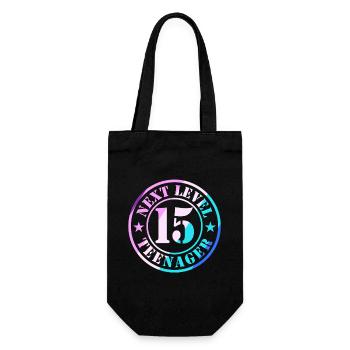 15. Geburtstag Junge Mädchen Teenager Level 15 - Geschenkbeutel für Flaschen - Schwarz - Vorne