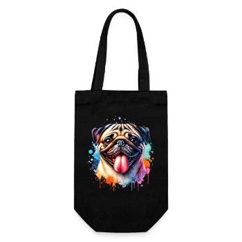 Mops Motiv - Geschenkbeutel für Flaschen - Schwarz - Vorne