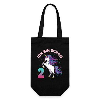 2. Geburtstag Einhorn Mädchen Ich bin schon 2 - Geschenkbeutel für Flaschen - Schwarz - Vorne