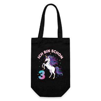 3. Geburtstag Einhorn Mädchen Ich bin schon 3 - Geschenkbeutel für Flaschen - Schwarz - Vorne