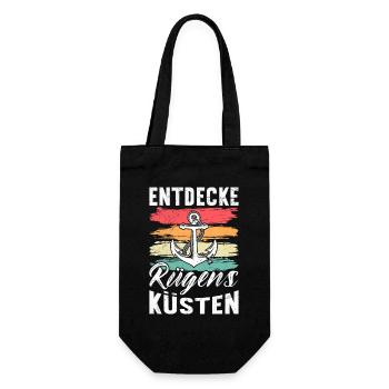 Insel Rügen ENTDECKE RÜGENS KÜSTEN Retro Lustig - Geschenkbeutel für Flaschen - Schwarz - Vorne