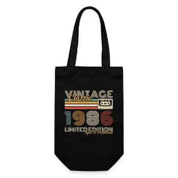 1986 Vintage Retro Birthday Gift - Gift Bag for Bottles - black - Front