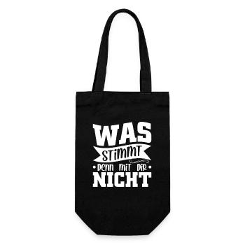 Was stimmt denn mit dir nicht - Geschenkbeutel für Flaschen - Schwarz - Vorne