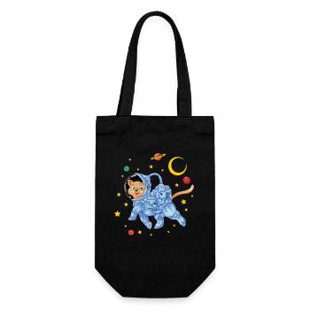 Space Cat Astronaut Floating in Galaxy Stars - Gift Bag for Bottles - black - Front