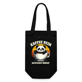 Kaffee rein Status Nachtschicht überlebt Panda - Geschenkbeutel für Flaschen - Schwarz - Vorne
