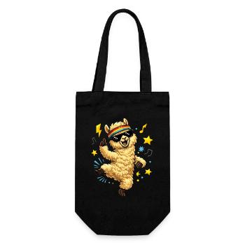 Tanzendes Alpaka mit Sonnenbrille und Beats - Geschenkbeutel für Flaschen - Schwarz - Vorne