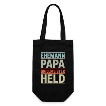 Grillmeister Papa Vatertag Geschenk BBQ Retro - Geschenkbeutel für Flaschen - Schwarz - Vorne