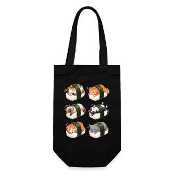 Kawaii Chat Sushi Nigiri Mignonne Neko Dormant - Sac à bouteille - noir - Devant