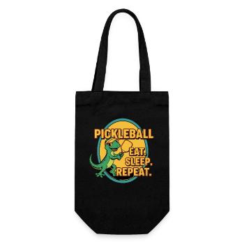 Pickleball Essen Schlaf Wiederholen Lustiger Spieler - Geschenkbeutel für Flaschen - Schwarz - Vorne