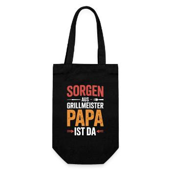 Grillmeister Papa BBQ Grillen Väter Vatertag - Geschenkbeutel für Flaschen - Schwarz - Vorne