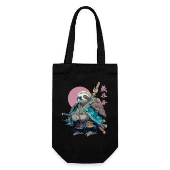 Faultier-Samurai in blauer Rüstung - Geschenkbeutel für Flaschen - Schwarz - Vorne
